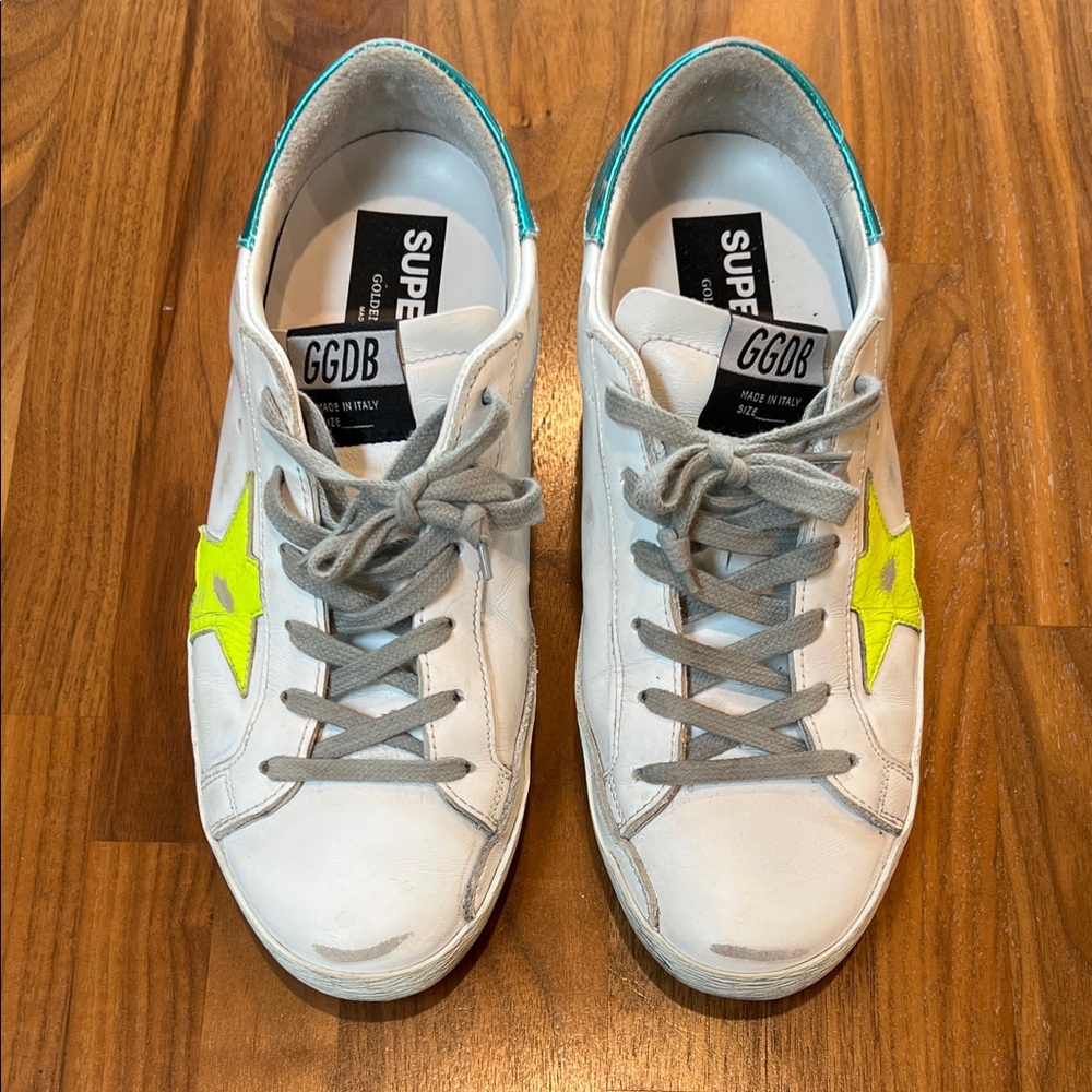 Golden Goose White and Yellow Star Sneakers
